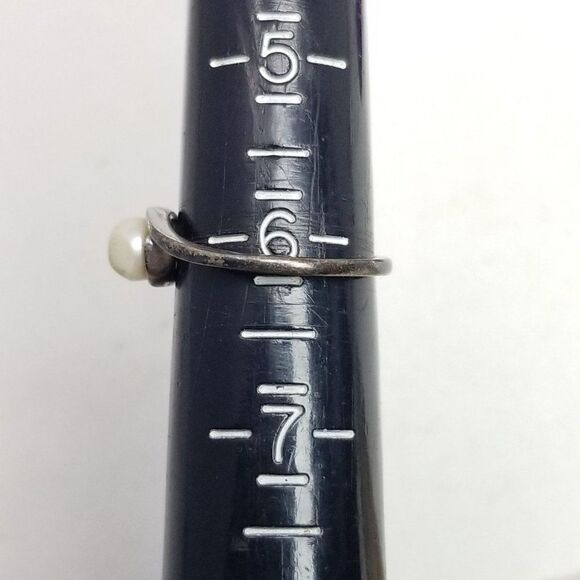 Vintage Avon Sterling Silver Solitaire Faux Pearl Ring, Size 6 Band, Estate - Picture 7 of 10